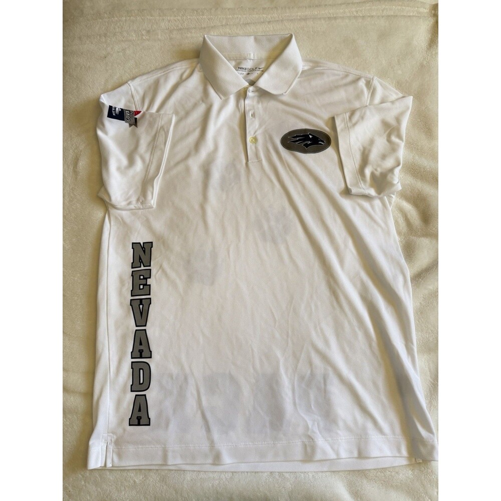Nike Golf Dri-FIT Nevada Wolf Pack Logo White Polo Shirt Men’s M Short Sleeve